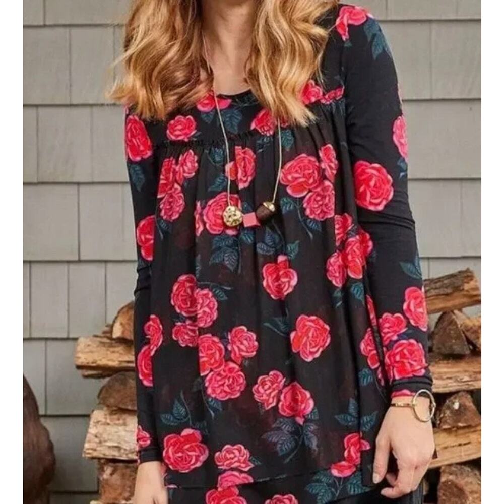 Matilda Jane Black Rose Print Gathered Bodice Blouse – L (NWT) 29643T
